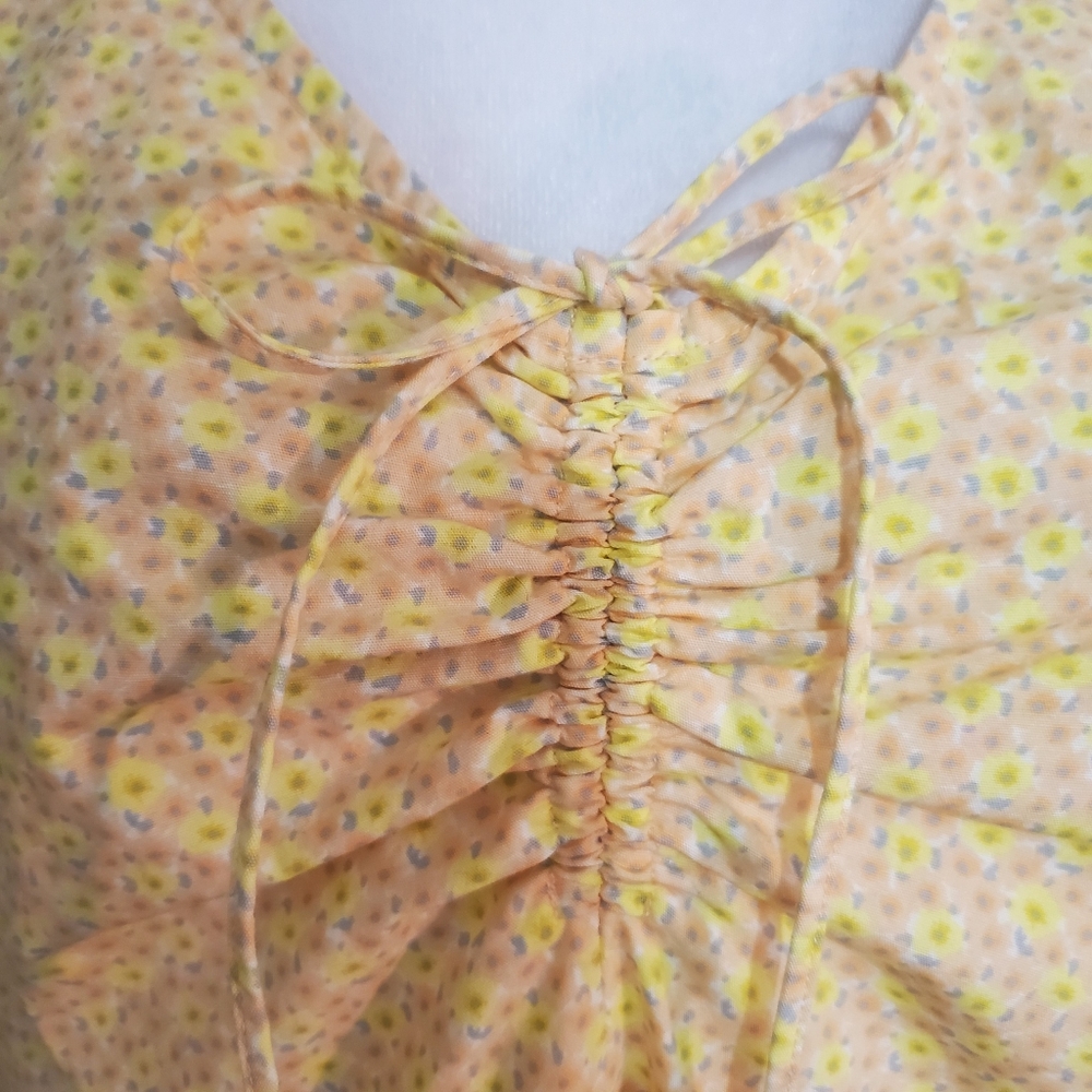 Levi's Marcella yellow floral cotton short sleeve tiered prairie dress XS NWT - Picture 6 of 14